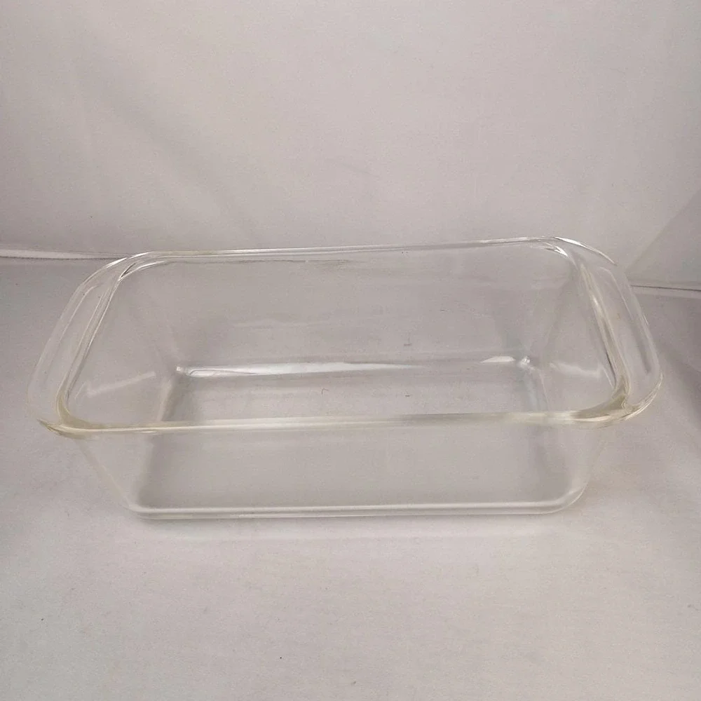 Vintage Pyrex 213 Teleflora Tin Holder & Clear Glass 213 Loaf Bread Pan 1.5 Qt